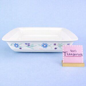 Oneida AVA White Blue Purple Flowers Green Band Stoneware Square 10" Baker Dish